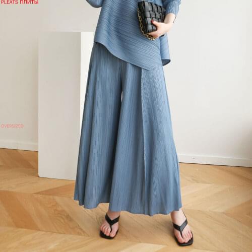 2021 Miyake Pleated High Waist Fashion All-match Casual Elastic Waist Wide Leg Pants Casual Pants Pleats Trousers Ropa Mujer