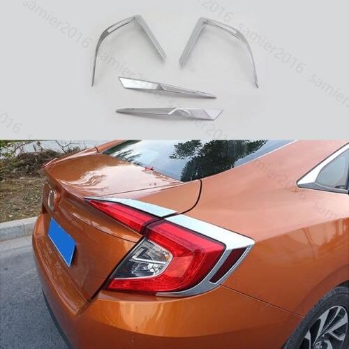 4x Chrome Fit For Honda Civic 16-17 (4dr) Rear Tail Light Lamp Frame Cover Trims