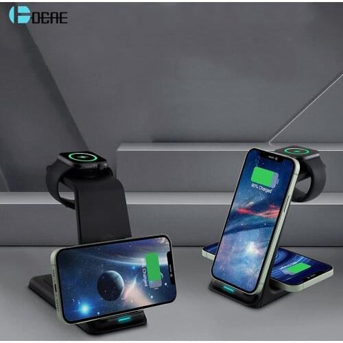 15W Wireless Charger Stand For IPhone 13 12 11 XS XR X 8 Apple Watch 3 In 1 Qi Fast Charging Dock Station for Airpods Pro iWatch