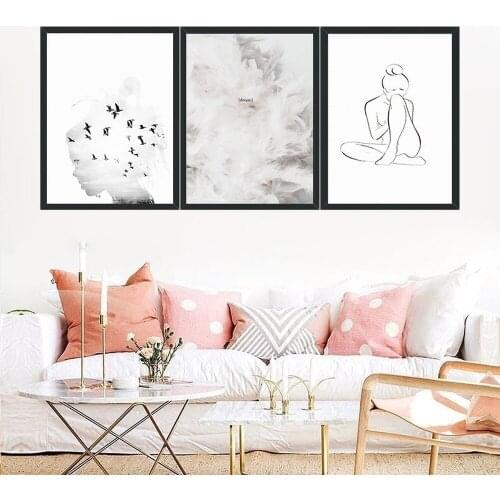 Simple Abstract Character Canvas Painting Bird Feather Dream Figure Art Pictures For Living Room Bedroom Home Decor Wall Posters