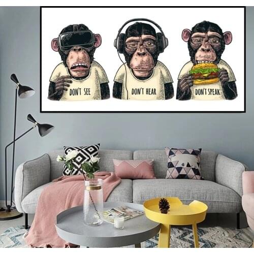 Funny Three Monkeys Gorilla with Hamburg Canvas Painting Animal Art Posters Prints Wall Pictures for Living Room Home Cuadros