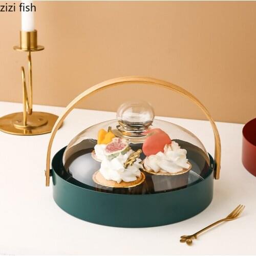 Minimalist Fruit Plates with Cover Solid Color Metal Food Dishes Dessert Dish Hotel Serving Trays Tabletop Plate Cake Stand