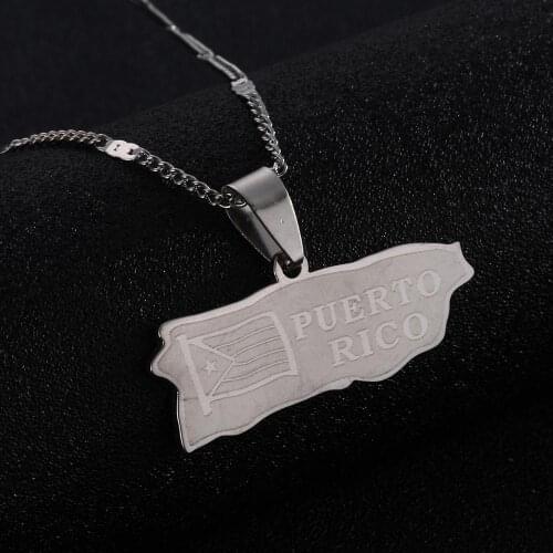 Stainless Steel Fashion Puerto Rico Map Pendant Necklaces Puerto Ricans Map Chain Jewelry
