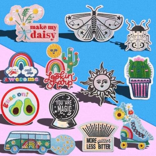 Cartoon rainbow Sun, skates Patches In on Cute Stickers For Clothing DIY Bus crystal ball Embroidery Childrens decoration