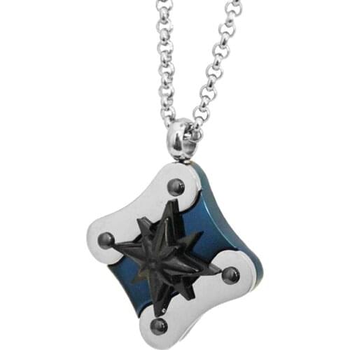 Runda Men Pendant Necklace Blue And Black Plating Rose Of Wind Jewels Cool Birthday Gift For Sporty Friends
