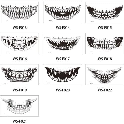 Halloween Make Up Party Mouth Teeth Face Sticker Tattoo Stickers Waterproof Temporary Fake Tatto Flash Tatoo for Men Women