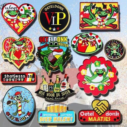 Pulaqi Embroidery Patches For Clothes Iron-on Patch Apparel Oeteldonk Emblem Frog Carnival For Netherland Sticker Badge Applique