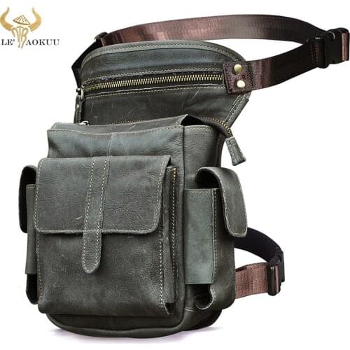 Natural Leather Men Design Casual 8" Tablet Satchel Sling Bag Multi-function Fashion Travel Fanny Waist Belt Pack Leg Bag 913-5
