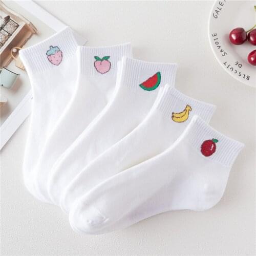 Solid Casual White Short Socks Women Cartoon Fruits Japanese Style Kawaii Cute Socks Harajuku Hip Hop Skateboard Ankle Socks