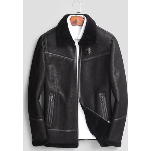 New Winter Thick Mens Sheepskin Leather Jacket Garment Casual Genuine Leather Jacket Men Fur One Mens Shearling Jacket