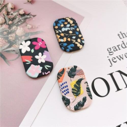 Newest 30pcs/lot color cartoon flowers print Relief effect geometry rectangle acrylic beads diy jewelry earring accessory