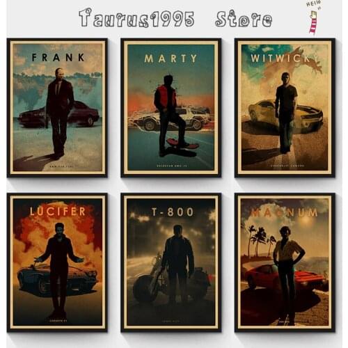New movie protagonist man and car movie poster kraft paper poster retro poster wall sticker decorative painting