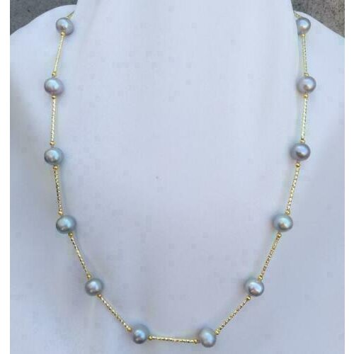 20 inch stunning 9-10mm Japan Akoya gray pearl pendant Necklace