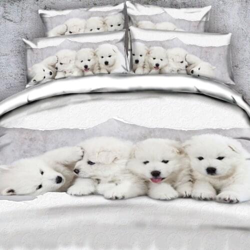 Goldeny Brand 3 Parts Per Set Beautiful white puppies portrait 3d animal bedlinen