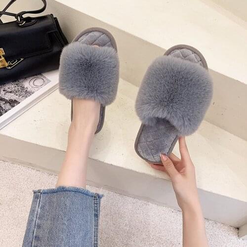 Rubber Flip Flops Home Slippers Womens Female Shoes Raccoon Fur Slides Flock Hawaiian Massage 2021 Summer Plush Flat TPR Rome w