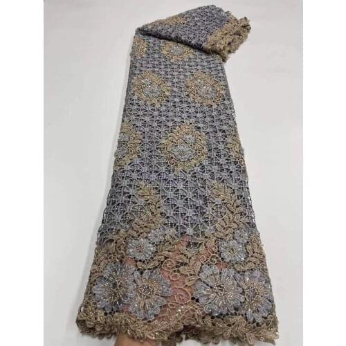 Luxury J-268688 African Handmade Beads Laces Fabrics Nigerian Mesh Lace Fabrics for Wedding Party French Tulle Lace Fabric