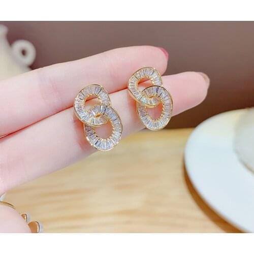 14k Gold Plated Elegant Crystal Geometric Stud Earrings for Women Luxury Cubic Zircon CZ Earrings