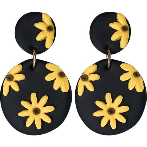 Handmade Polymer Clay Sunflower Earrings 2021 New Summer Earrings Round Shape Daisy Earrings Disc Dangle Earrings Wholesale