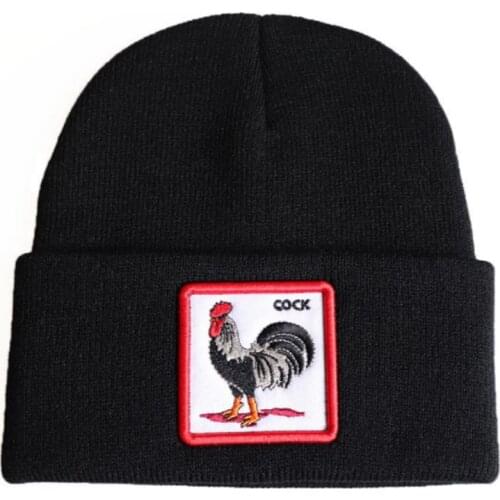 Animal Embroidery Patch Knitted Female Cap Sports Warm Hip Hop Skullies Beanie Male Hiphop Ski Hat Earflap Winter Hat Bonnet