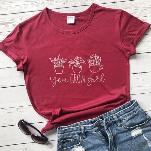 You Grow Girl 100% Cotton T-shirt Crazy Plant Lady Gift Tshirt Cute Women Graphic Gardening Vegan Tee Shirt Top Dropshipping