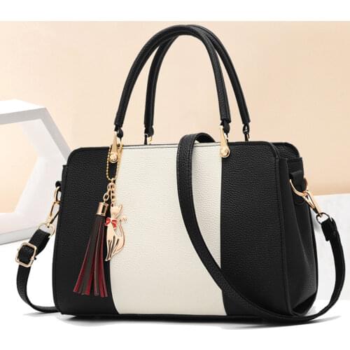Ladies Tassel Patchwork Totes Casual Fashion Flap Shopping Party Purse Women Crossbody Shoulder Handbag PU Simple Square Bag