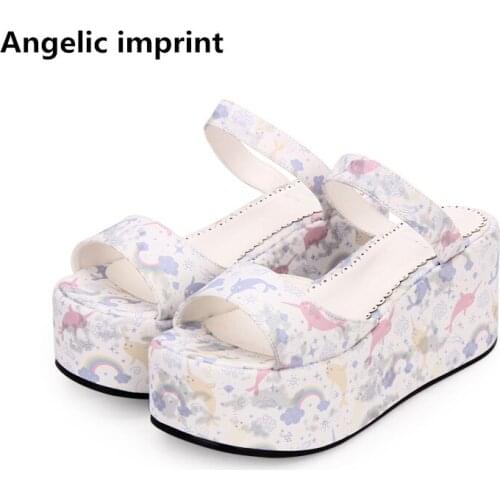 Angelic imprint woman mori girl lolita cosplay shoes lady high heels wedges pumps women princess summer sandals 8cm 33-47 8660