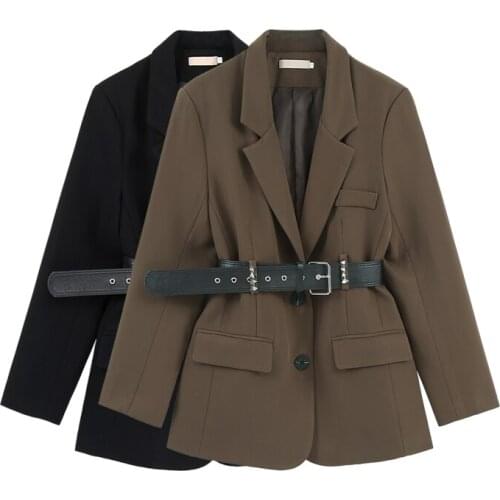 Belted suit jacket womens autumn 2020 new loose lace orange handsome small suit