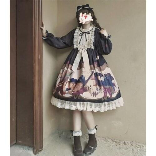 Royal fairy Japanese soft sister Princess LOLITA lace dress female ruffles stitching with bow original cute dress wq1599 factory