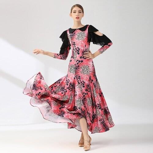Leopard Ballroom Dance Dress Women Stage Costume Waltz Dancewear Festival Clothing Designer Dress Flamenco Dance Outfit JL3063