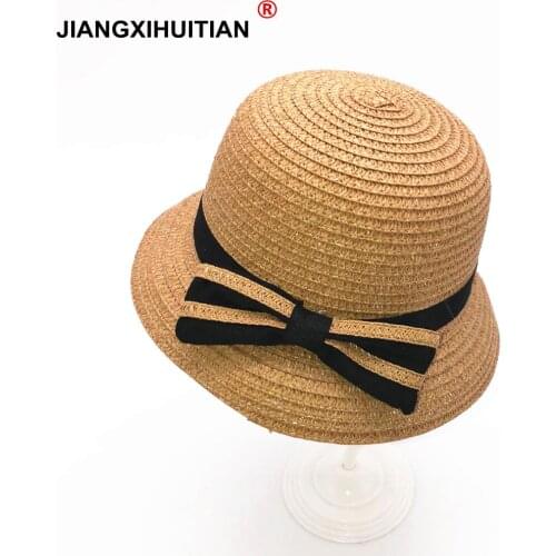 2018 New lovely Baby Straw Hat Summer Kids Fedora Hat Lovely Bow tie Beach Cap Children Girl Boys gorro Panama Sun Hat casquette