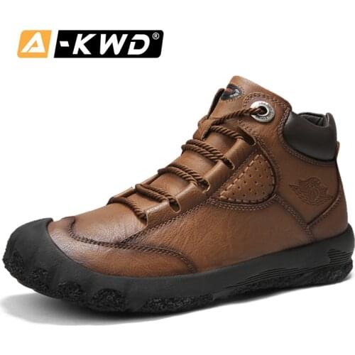 2020 Fashion Genuine Leather Man Shoe High Top Work Shoes Men Lightweight Mens Boot Casual Hiking Shoes Tactical Boots Men 38-45