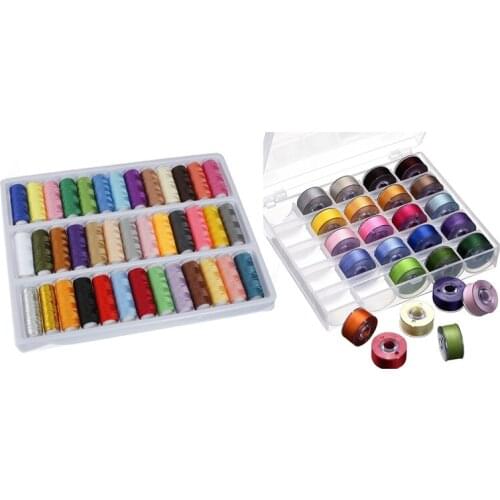 39Pcs Rolls Assorted Colour Spools Polyester Thread for Sewing Hand Machine & 1 Set Bobbin Case Organizer with 25 Clear Sewing M