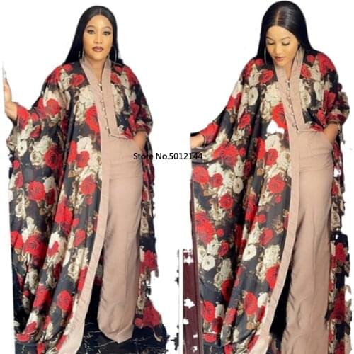 African Clothes for Women 2021 Summer African Women Plus Size Two Pieces Sets Coat and Jumpsuit African Clothing