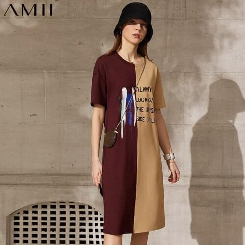 Amii Minimalism Summer New Womens Dress Causal Oneck Letter Printed Aline Loose Knee-length Womens Summer Dress 12130030