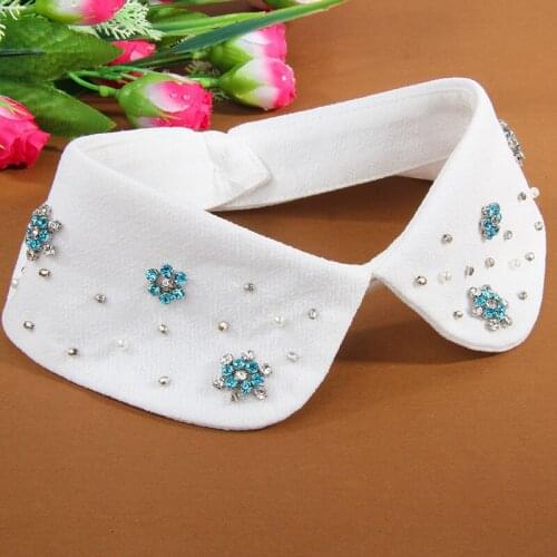 Fashion Women Chiffon Fake Collar Rhinestone Beads False Collar Female Lapel Detachable Button Half-Shirt Blouse Tops