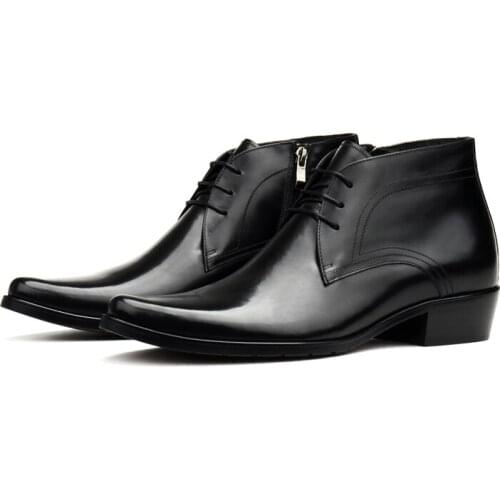 Large Size EUR45 Pointed Toe Winter Black Mens Ankle Boots Genuine Leather Boots Male Dress Boots