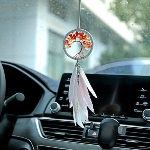 Tree of life Dreamcatcher Feather Trim Car Pendant Home Decor Dream Catcher Wind Chimes Auto Rearview Mirror Hanging Ornament