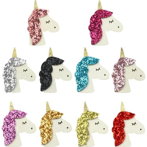10pcs/lot Children DIY Hair Accessories 3D Unicorn Glitter Sequins Exquisite Handmade Headwear Girls Hairpins Barrettes Hairclip