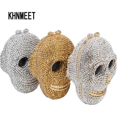 Designer Skull Clutch Bags Women Evening Purse Wedding Bags Crystal Chain Gold Silver Day Clutches SC787