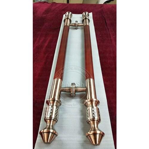 Ancient bronze red copper color with Wooden material door handle stainless steel glass door strong duty handles