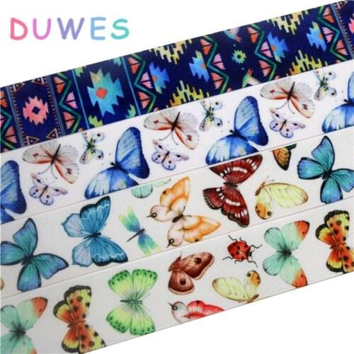 DUWES 1.5'' 50yards aztec butterfly printed grosgrain Ribbon Accessory hairbow headwear decoration DIY Wholesale 38mm D1007