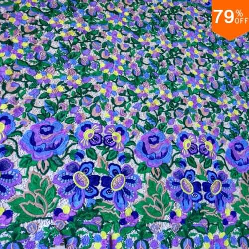 Euro Many Color in one complex Lace lastest guipure cord lace Nice elegant embroidery lace Purple Green Blue latest bee flowers