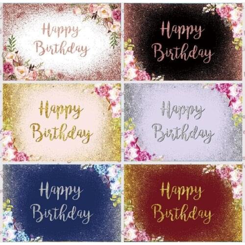 Glitter Happy Birthday Party Backdrop Flower Wedding Bridal Shower Customize Photography Background For Photo Studio Props