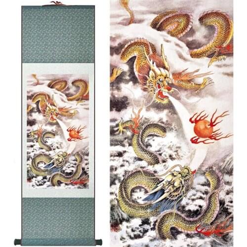Top qualtiy Dragon painting dragons playing the fire ball Chinese scroll painting dragon painting