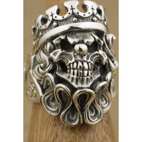 Joker Skull Clown King Handmade 925 Sterling Silver Mens Biker Punk Ring TA70 US Size 7~15