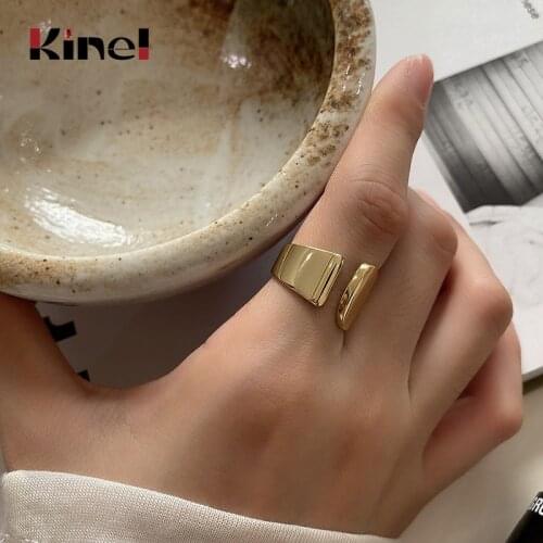 Kinel 925 Sterling Silver Glossy Geometry Rings 18K Gold Plated High Quality Minimalist Temperament Women Rings Lovers Jewelry