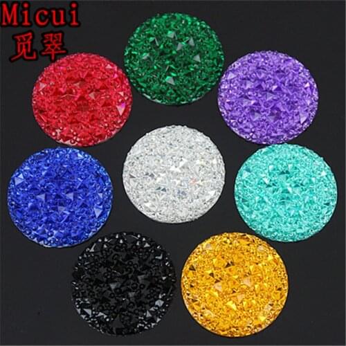 Micui 20pcs 35mm Round Resin Rhinestones Applique Crystal and Stones Flat Back Button For Clothes Dress Crafts Decoration ZZ783