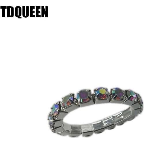 TDQUEEN 1 Row Fashion AB Crystal Wedding Rings for Women Silver Plated AB Crystal Jewelry Elegant Female Rings for Fingers