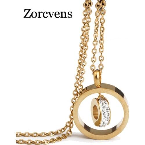 Modyle Fashion Jewelry new arrival Womens Stainless Steel Crystal Pendant Crystal Necklaces Gold Color