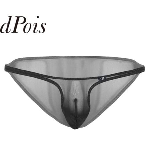 Mens Mesh See Through Sheer Lingerie Low Rise Elastic Waist Bulge Pouch G-String Thong Briefs Underwear Panties